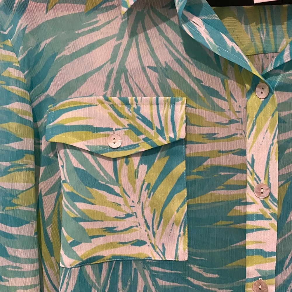 Ruby Rd. Tropical Leaf Print Button Down Shirt - … - image 3